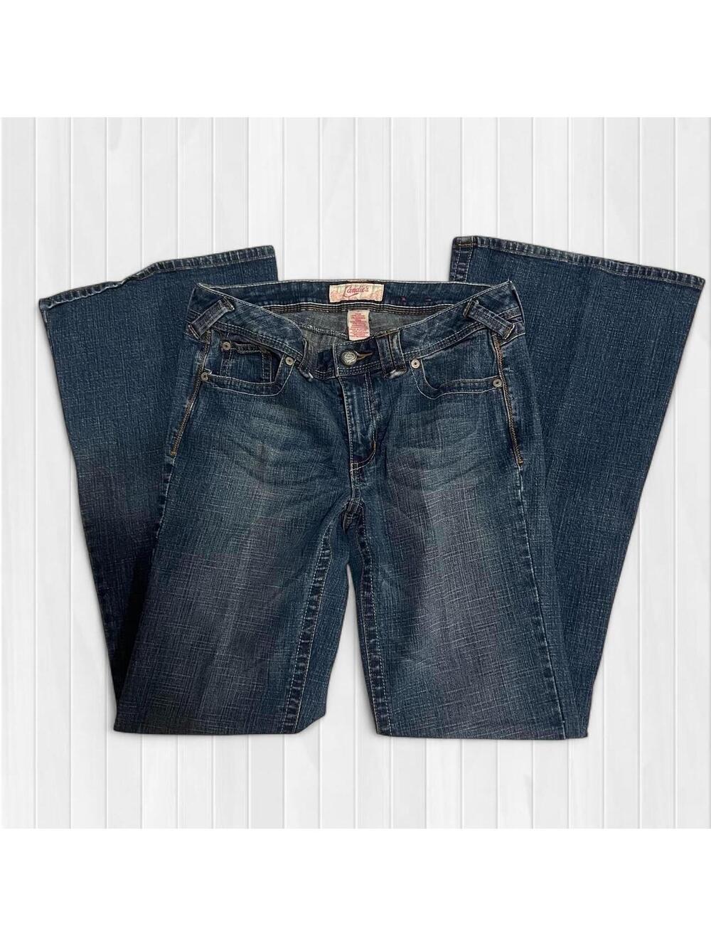 Y2K Candie's Super Flare Jeans Dark Wash Size 9 Wide Leg Low Rise 2000s